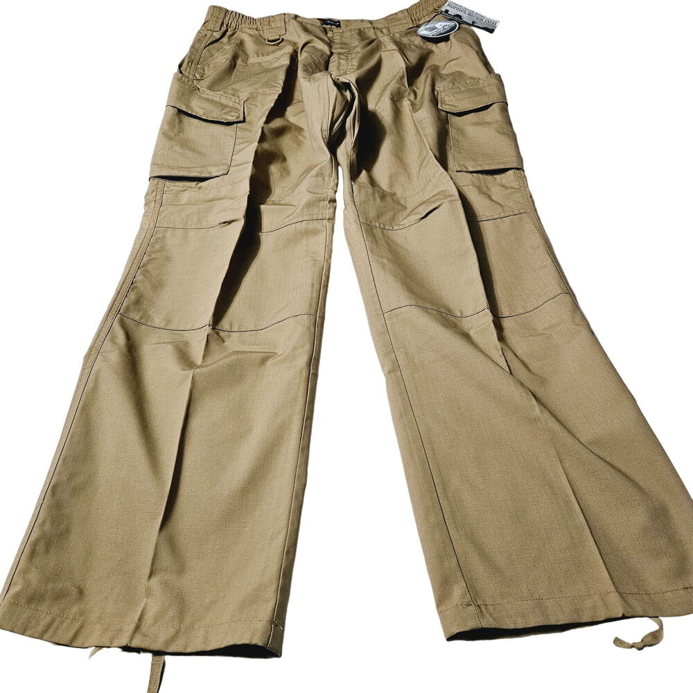 LA Police Gear Mens Pants Tan Size 42 Cotton Blend Cargo Pockets Tie Ankle